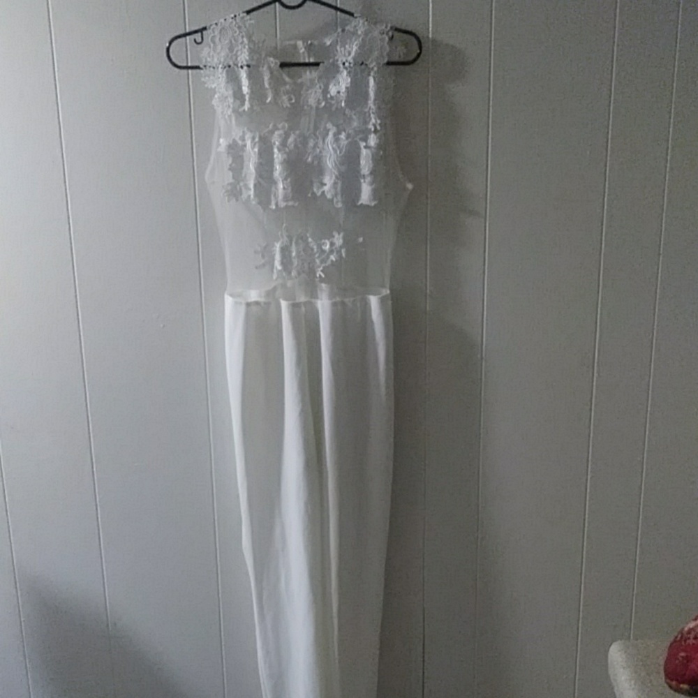 Fashion nova white lace jumpsuit